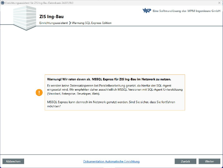 Warnung SQL Express